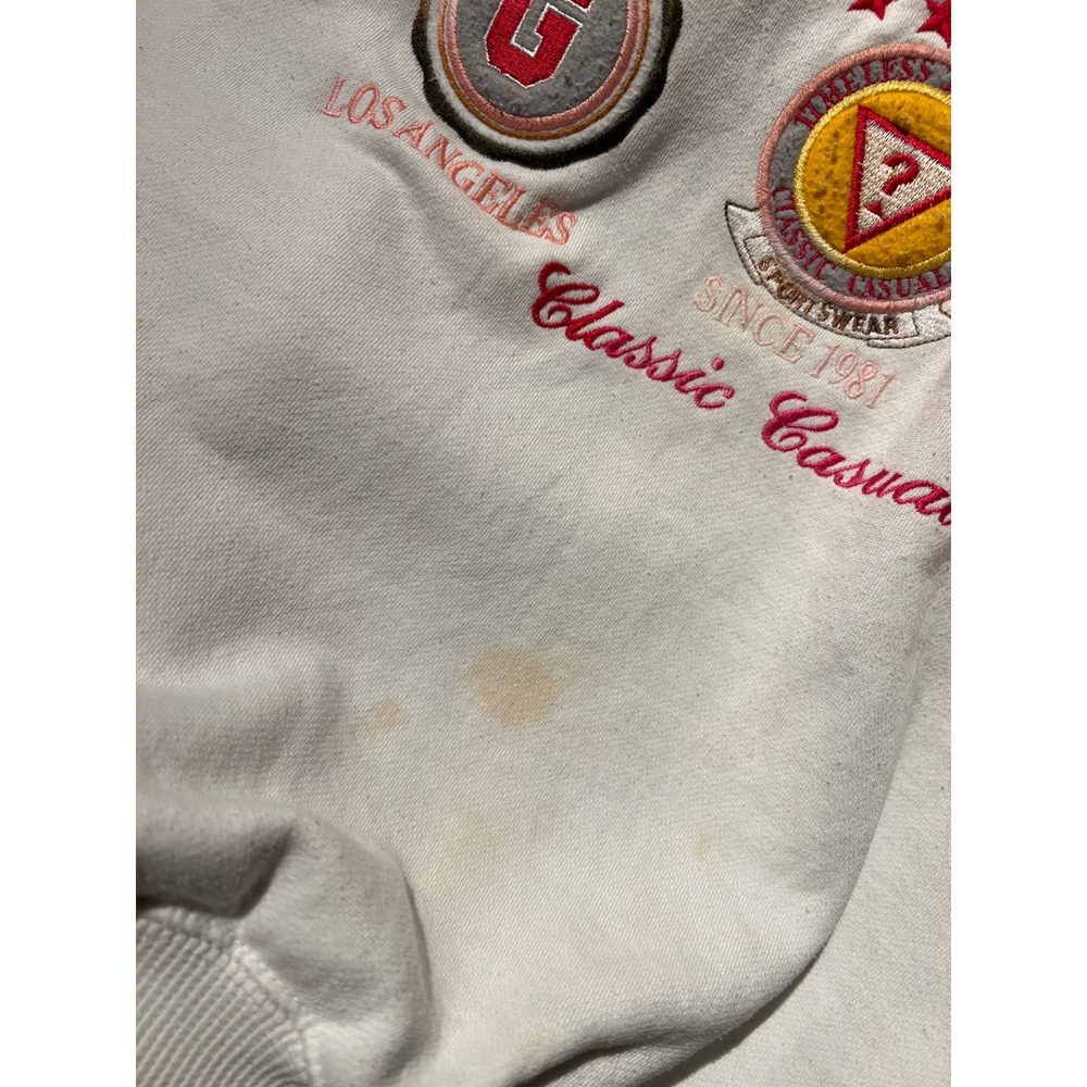 Vintage Guess USA Campus Activities Sweatshirt Cream Red Embroidered Large - Picture 3 of 4